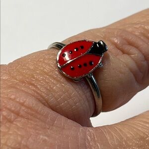 Children’s Red Ladybug Silver Tone Adjustable Ring
